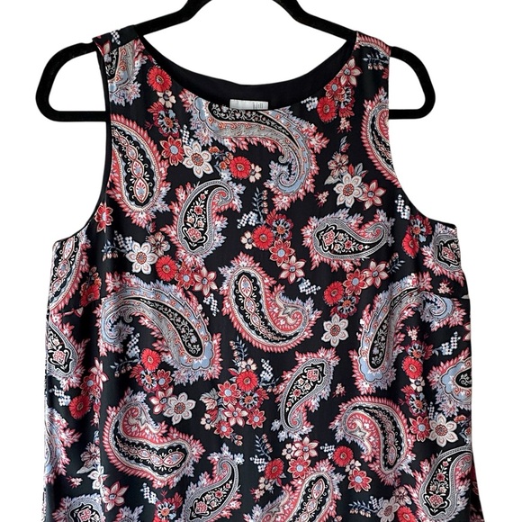 J JILL PAISLEY SPLIT BACK LAYERED BLACK TUNIC DRESS SLEEVELESS | SIZE: SMALL - Picture 2 of 11